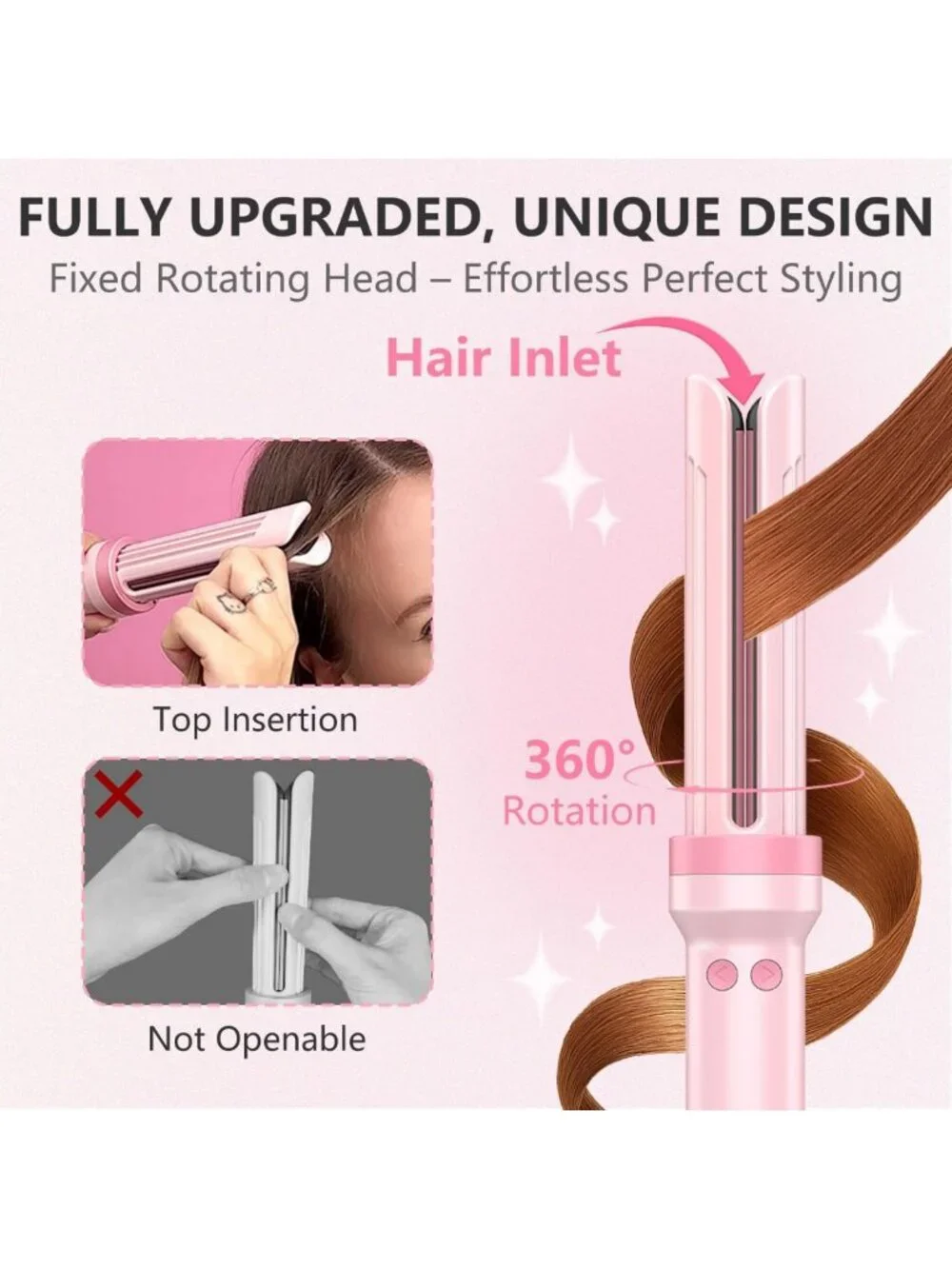 3-in-1 Automatic Curling Iron with Cool Airflow - Rotating Beach Waves Styler